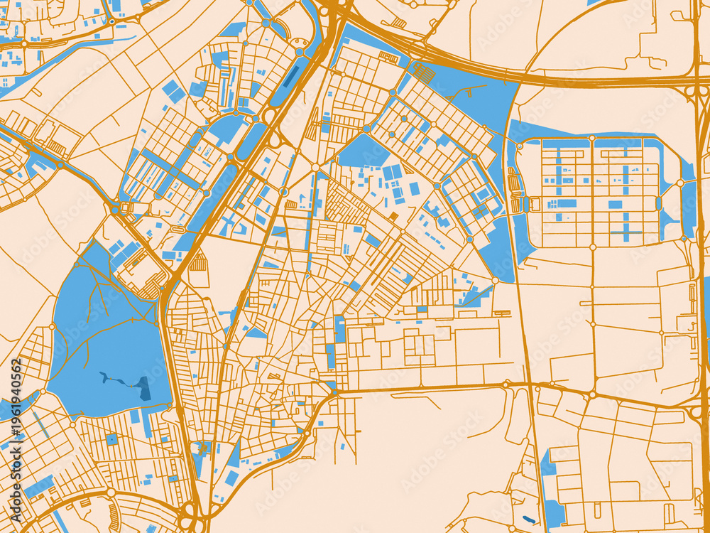 Fototapeta premium Urban map poster of Getafe, Spain – cream map with golden roads
