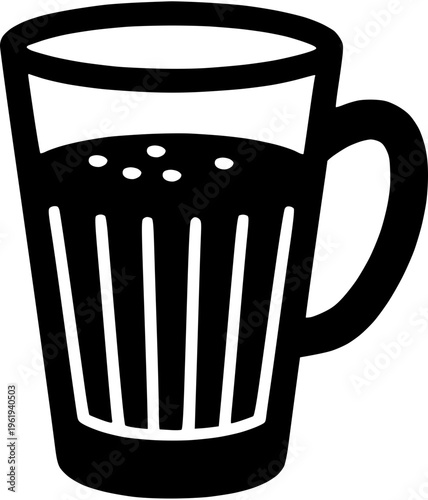 Minimalist black and white vector graphic depicting a simple cup of tea, ideal for menu designs, app interfaces, and beverage-related content