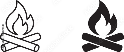 Minimalist Campfire Silhouette Icons – Modern Vector Outline Set