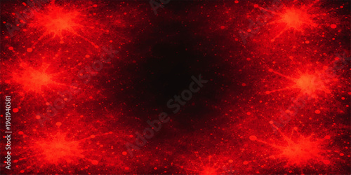 A vibrant red and white fireworks explosion creates a hot motion pattern of light and smoke against a dark black space backdrop with a grunge texture design