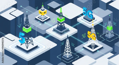 Isometric Network Towers - A Modern Telecommunications Infrastructure Concept.