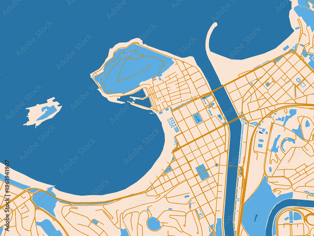 Fototapeta premium Street map of San Sebastian Centro, Spain in gold and blue map palette