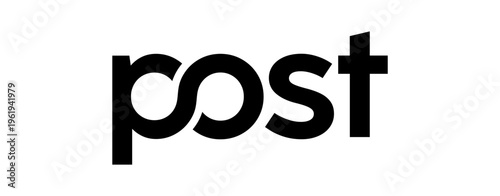 Stylized black 'post' wordmark with an infinity symbol replacing the 'o' on a white background, tilted slightly upwards.