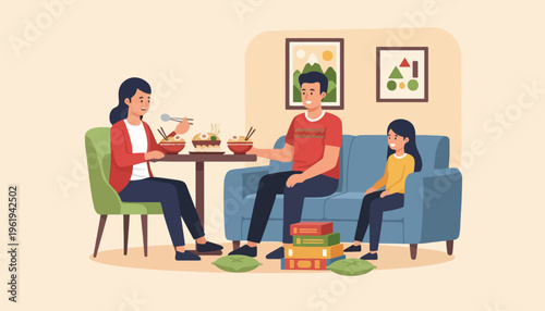 Happy family enjoying a shared meal together at home, fostering strong bonds and creating cherished memories in a cozy domestic setting