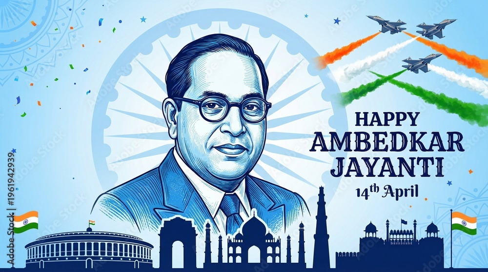 Obraz premium Indian freedom fighter Dr. Babasaheb Bhimrao Ambedkar Jayanti 14 April, Ambedkar Vector, and Typography.