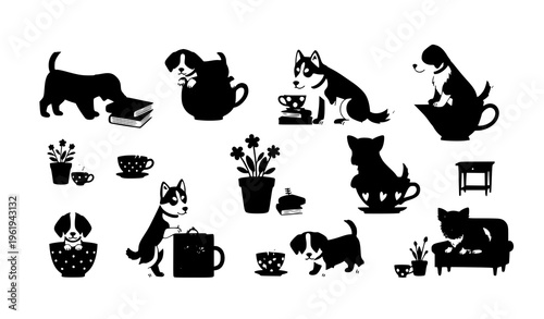 Cute Cartoon Dogs Collection Featuring Puppies in Miniature Worlds Human Jobs Emotions Global Travel Scenes and Nature Adventures for Kids Illustrations and Fun Designs