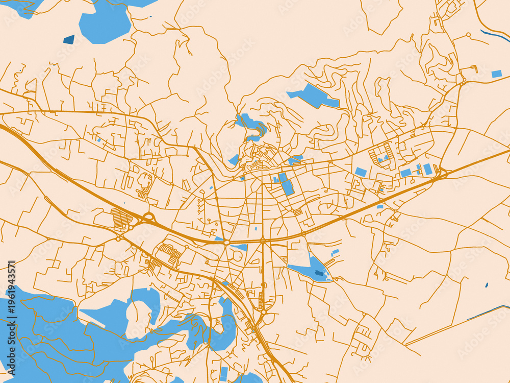 Naklejka premium Minimal city map of Hyeres, France with gold and blue map palette