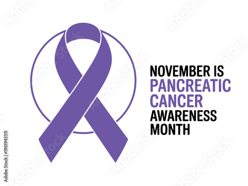 Purple ribbon symbolizing pancreatic cancer awareness during November