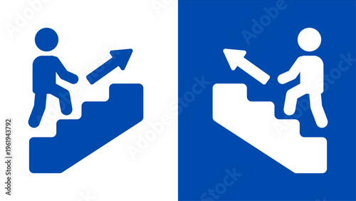 Person Climbing Stairs Icon Set with Upward Arrow