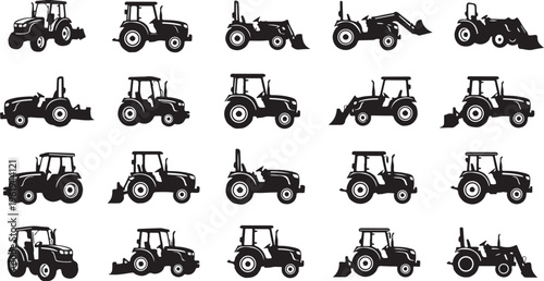 Tractor Silhouettes in Various Positions and Angles