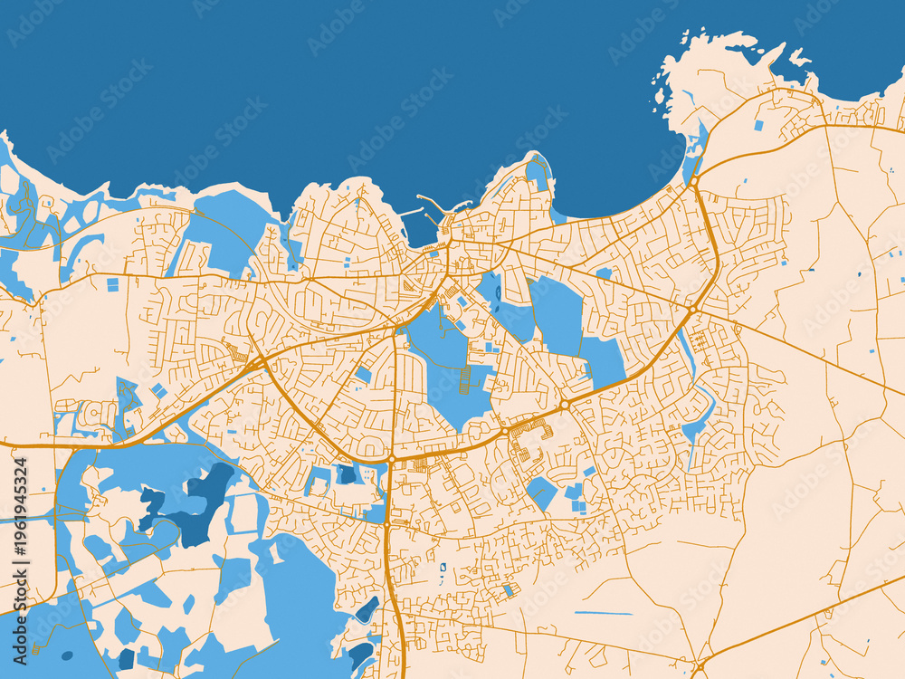 Fototapeta premium City map of Bangor, United Kingdom – light cream and blue contrast