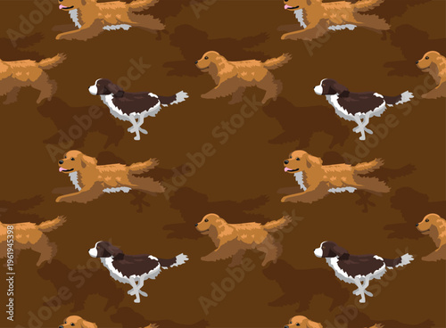 Dog Side Cocker Springer Spaniel Running Character Seamless Background Wallpaper Pattern