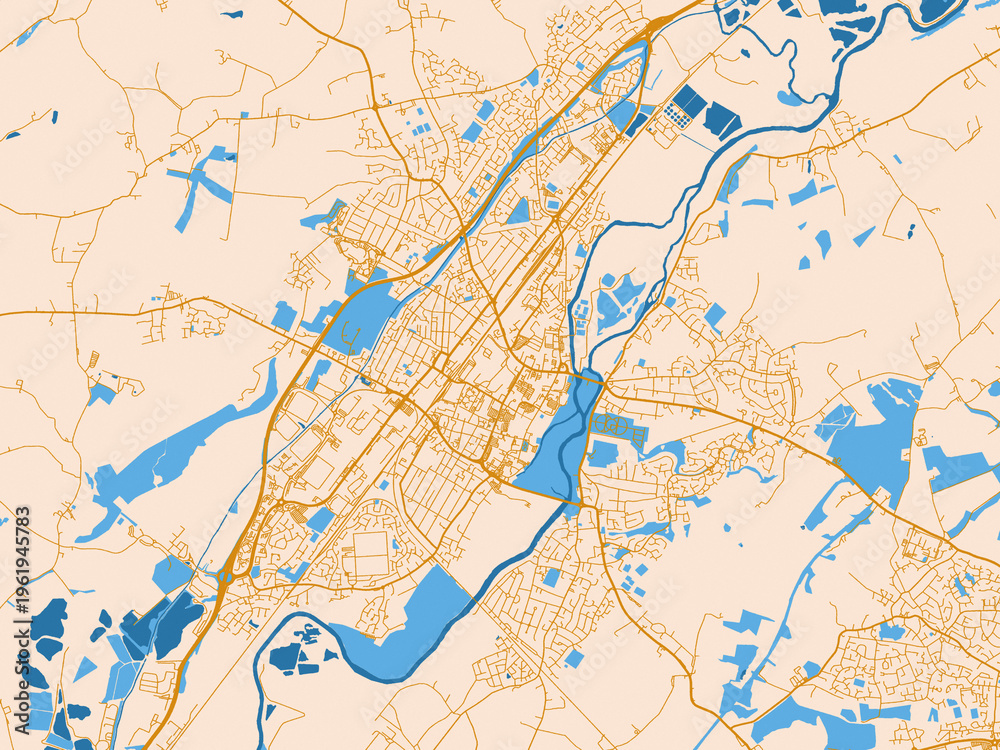 Fototapeta premium Graphic city map artwork of Burton-on-Trent, United Kingdom