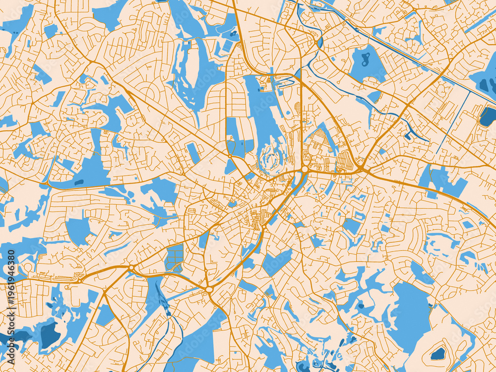 Fototapeta premium Road network map of Dudley, United Kingdom
