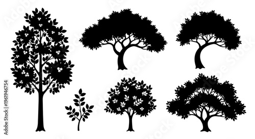 Silhouette Tree Collection: Various Shapes and Leafy Designs