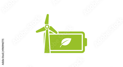 Green battery renewable power storage icon representing sustainable energy eco technology charging system electricity conservation and modern clean energy solutions for environmental awareness project