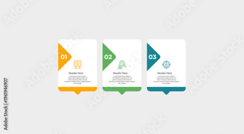 Three infographic cards labeled one two and three.