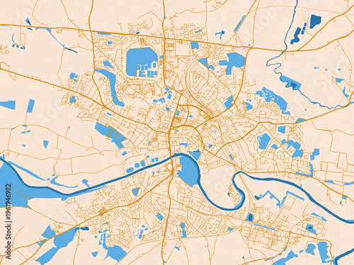 Εκτύπωση καμβά Street map of Hereford, United Kingdom in light cream and blue contrast