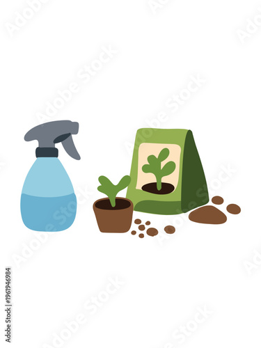 plant care after transplanting isolated on white background