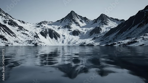 Snowy Mountain Lake Reflections Across A Calm Glacier Basin.