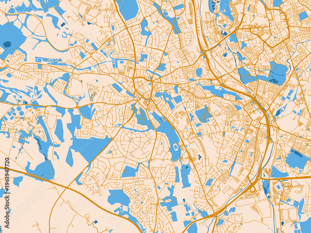 Naklejka premium Cartographic city illustration of Newcastle-under-Lyme, United Kingdom