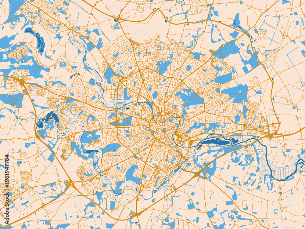 Fototapeta premium Street network map of Norwich, United Kingdom