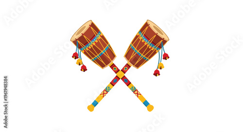 Colorful illustration of two traditional Baishaki drums with vibrant straps and tassels, against a clean white background.