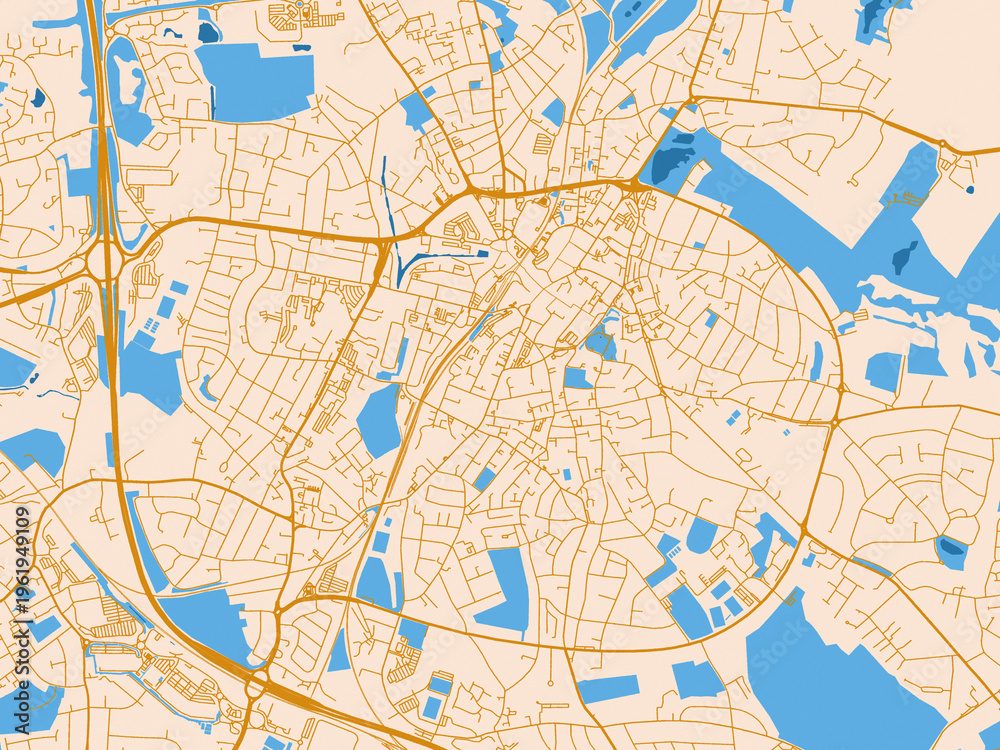 Fototapeta premium Graphic city map artwork of Walsall, United Kingdom