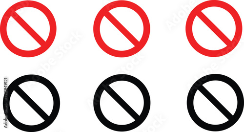 Free Download Prohibition symbol illustration set, red and black icons with diagonal line representing restriction and forbidden theme - flat vector illustration - GFXLoad