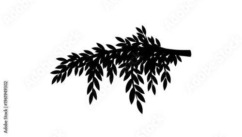 black silhouette of a leafy branch on white background