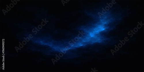 An abstract blue background featuring a stormy sky with dark clouds and bright light stars over a night atmosphere