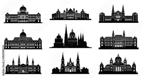 Collection of Silhouette Buildings: Landmarks, Architecture, Cityscapes