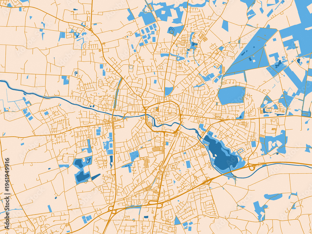 Fototapeta premium City map of Bocholt, Germany – light cream and blue contrast