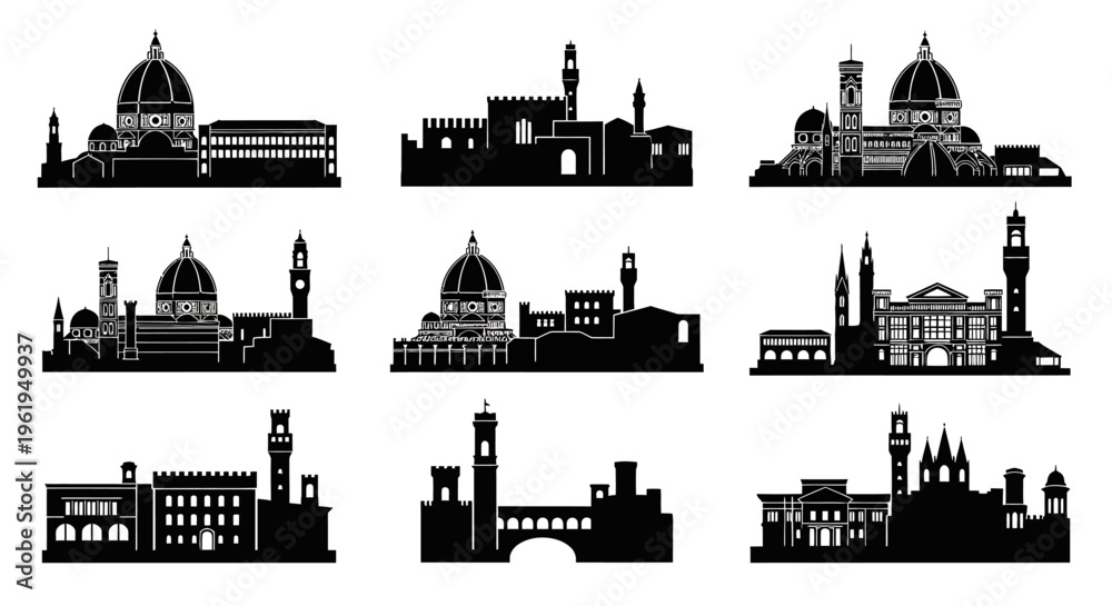 Fototapeta premium Florence Skyline Silhouettes: Iconic Italian Architecture Collection