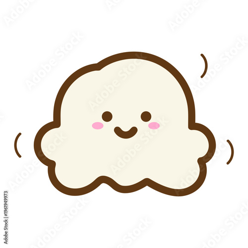 A cute cartoon cloud with a smiling face and rosy cheeks in a minimalist vector design