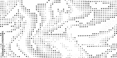 Fading triangle halftone texture gradient pattern. Abstract diagonal geometric background. Tech mosaic triangular halfton gradation. Vector vanishing corner arrow wallpaper for banner, booklet, poster