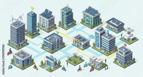 Isometric Cityscape - A Detailed View of Urban Planning and Architecture.