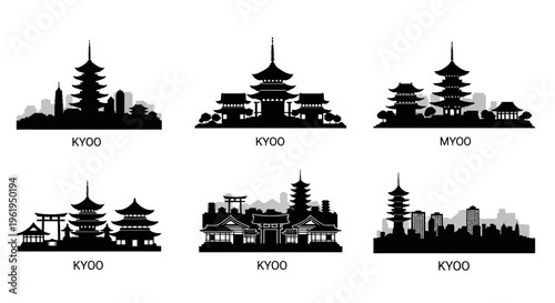 Japanese Traditional Architecture Skyline Silhouette Collection