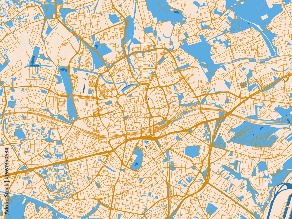 Fototapeta premium City layout poster — Essen, Germany – mustard-gold streets on cream