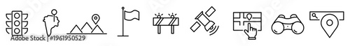 Traffic light icon person icon map icon location icon flag icon solar panel icon satellite icon touch screen icon binocular icon navigation icon minimal line symbol set for modern user interface