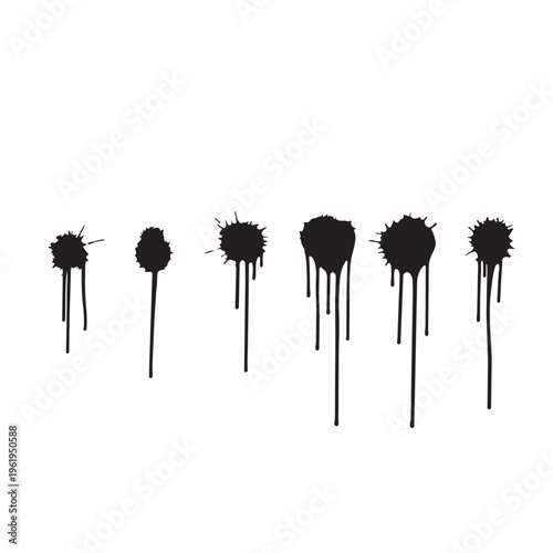 Black ink splatter vector graphic illustration with drips