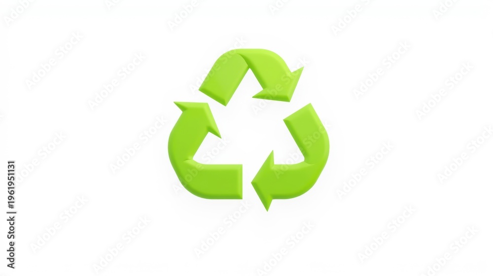 Fototapeta premium Green recycling symbol displayed against white background. Represents sustainability, environmental awareness, reuse concepts. Simple, clean design.