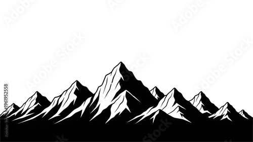 black and white mountain range landscape silhouette illustration