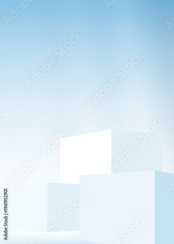 Minimal abstract geometric podium scene with soft blue gradient background, clean 3D shapes,Empty space for product display, modern studio backdrop ideal for branding, presentation and mockup design