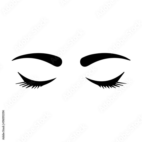 A minimalist vector graphic illustration of closed eyes with eyelashes and eyebrows