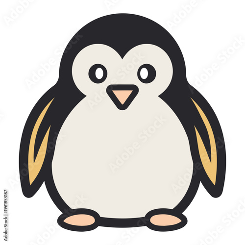 A cute cartoon penguin character with a white belly and black back
