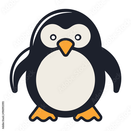 A cute cartoon penguin character with a white belly and black back standing on a transparent background