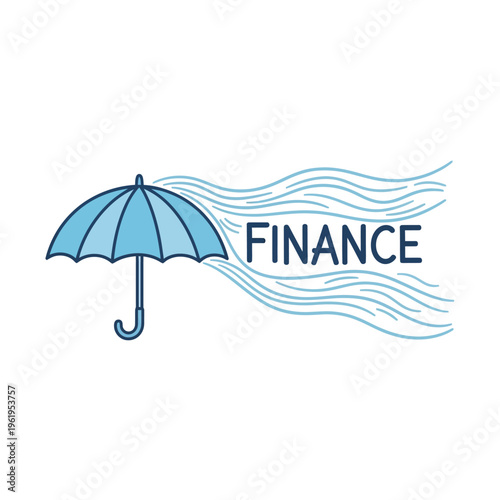 Blue Umbrella with Finance Text Illustration.