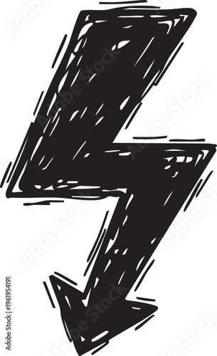 Hand-Drawn Black Lightning Bolt Arrow Doodle Vector Graphic