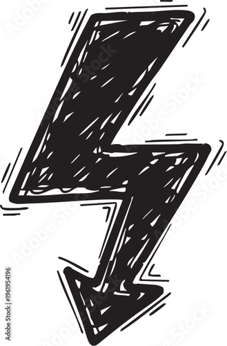 Hand-Drawn Black Lightning Bolt Arrow Doodle Vector Graphic